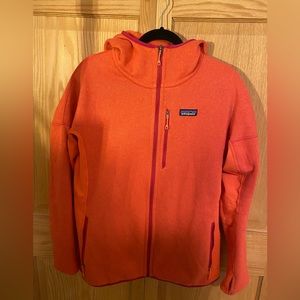 Orange Patagonia zip up hooded fleece jacket